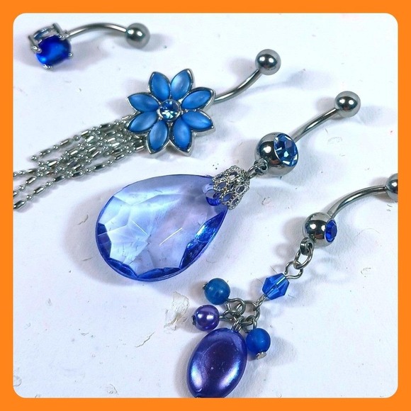 American Vintage Jewelry - Vintage 90s Blue Belly Button Ring Set 4pc 14G 316L Surgical Steel New Old Stock